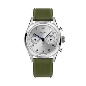 Montre Gallet Classics Tribute to Silverlight 38 mm Cadran Argenté Bracelet Caoutchouc Vert