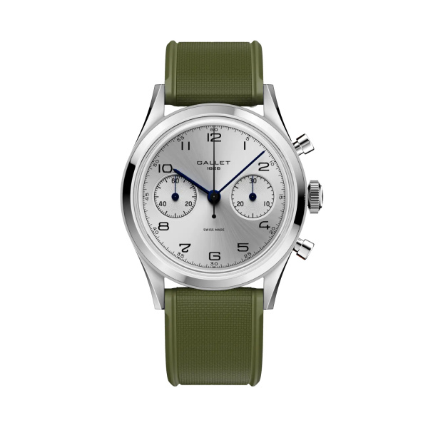 Montre Gallet Classics Tribute to Silverlight 38 mm Cadran Argenté Bracelet Caoutchouc Vert