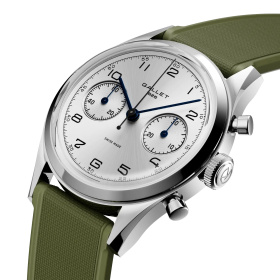 Montre Gallet Classics Tribute to Silverlight 38 mm Cadran Argenté Bracelet Caoutchouc Vert