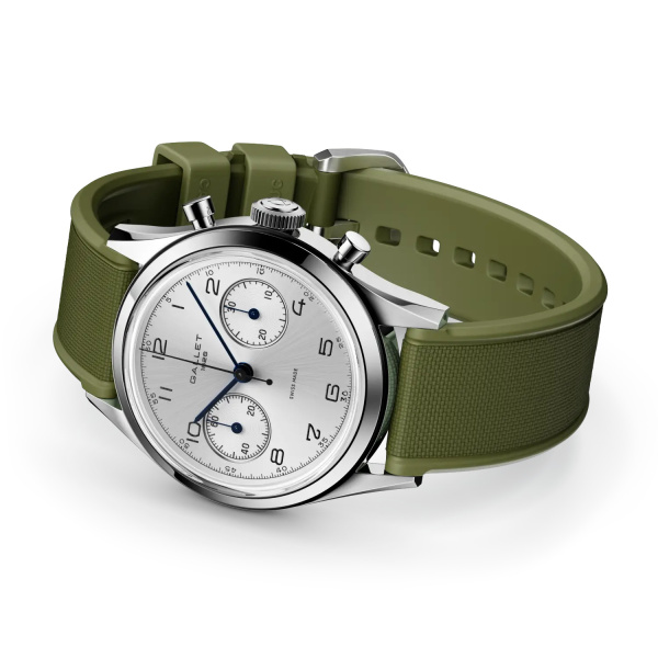 Montre Gallet Classics Tribute to Silverlight 38 mm Cadran Argenté Bracelet Caoutchouc Vert