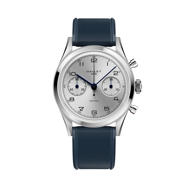 Montre Gallet Classics Tribute to Silverlight 38 mm Cadran Argenté Bracelet Caoutchouc Bleu