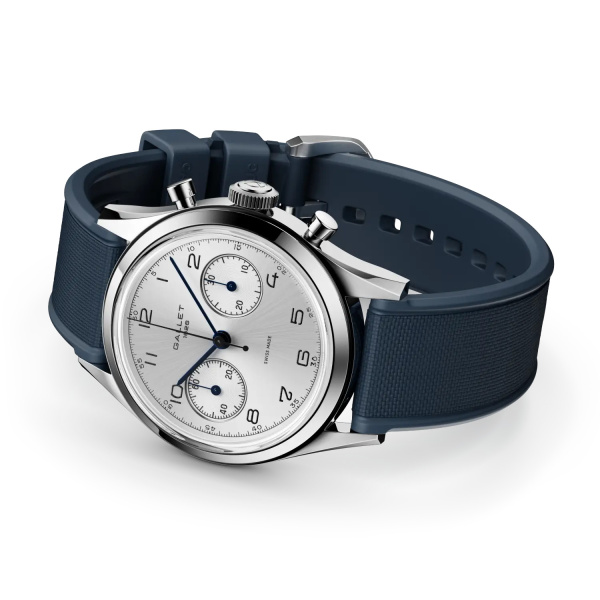 Montre Gallet Classics Tribute to Silverlight 38 mm Cadran Argenté Bracelet Caoutchouc Bleu