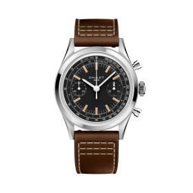 Montre Gallet Classics Tribute to Multichron 45 38 mm Cadran Noir Bracelet Cuir Brun