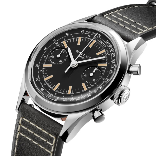 Montre Gallet Classics Tribute to Multichron 45 38 mm Cadran Noir Bracelet Cuir Noir
