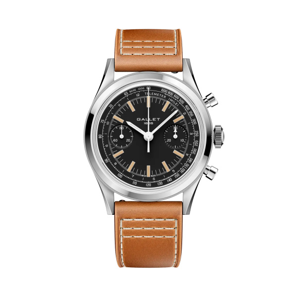 Montre Gallet Classics Tribute to Multichron 45 38 mm Cadran Noir Bracelet Cuir Orange