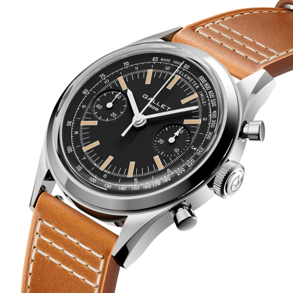 Montre Gallet Classics Tribute to Multichron 45 38 mm Cadran Noir Bracelet Cuir Orange