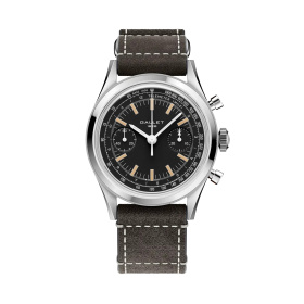 Montre Gallet Classics Tribute to Multichron 45 38 mm Cadran Noir Bracelet Cuir Gris