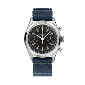 Montre Gallet Classics Tribute to Multichron 45 38 mm Cadran Noir Bracelet Cuir Bleu