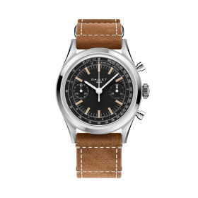 Montre Gallet Classics Tribute to Multichron 45 38 mm Cadran Noir Bracelet Cuir Beige