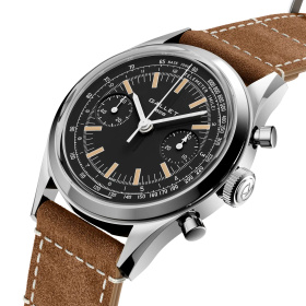 Montre Gallet Classics Tribute to Multichron 45 38 mm Cadran Noir Bracelet Cuir Beige