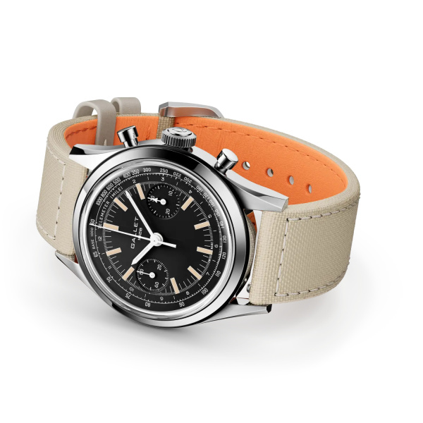 Montre Gallet Classics Tribute to Multichron 45 38 mm Cadran Noir Bracelet Tissu Beige