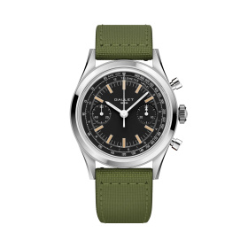 Montre Gallet Classics Tribute to Multichron 45 38 mm Cadran Noir Bracelet Tissu Vert