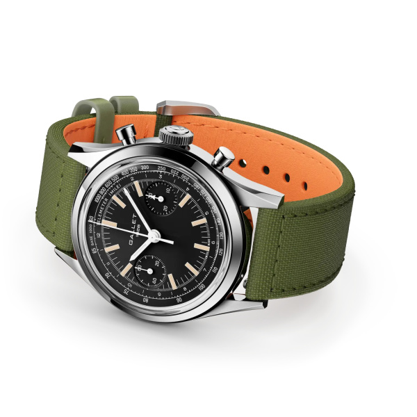 Montre Gallet Classics Tribute to Multichron 45 38 mm Cadran Noir Bracelet Tissu Vert