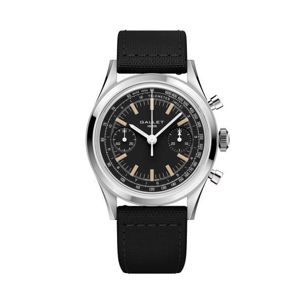 Montre Gallet Classics Tribute to Multichron 45 38 mm Cadran Noir Bracelet Tissu Noir