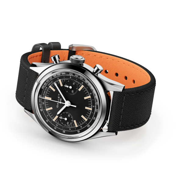 Montre Gallet Classics Tribute to Multichron 45 38 mm Cadran Noir Bracelet Tissu Noir
