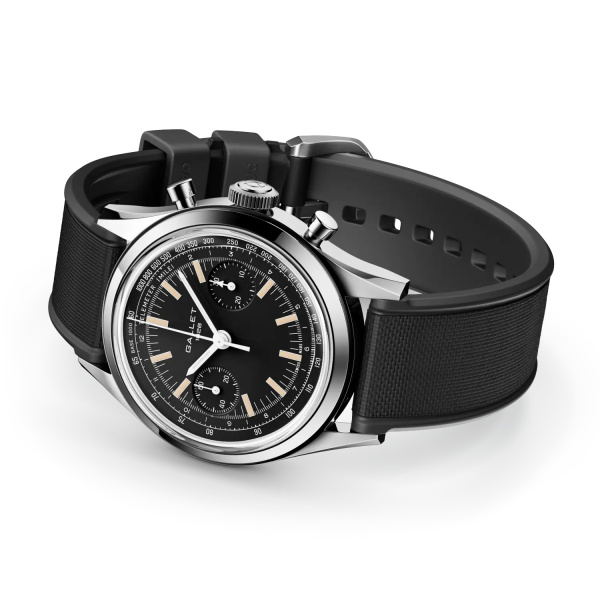 Montre Gallet Classics Tribute to Multichron 45 38 mm Cadran Noir Bracelet Caoutchouc Noir