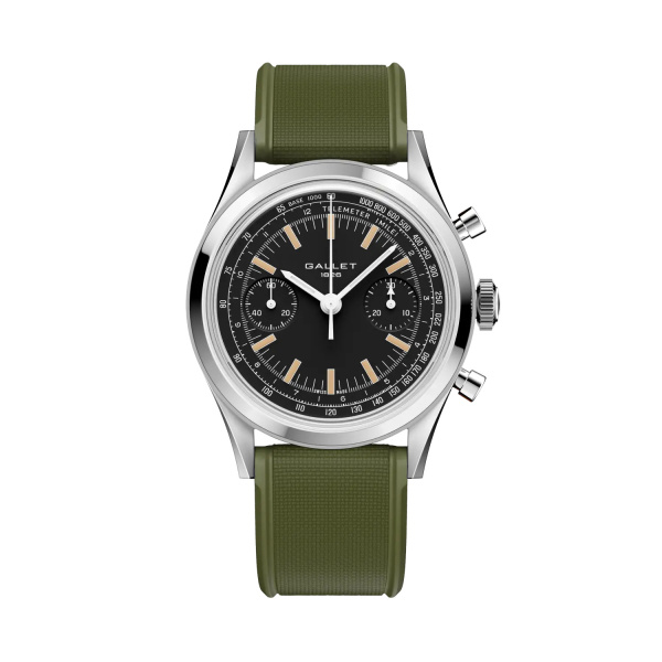 Montre Gallet Classics Tribute to Multichron 45 38 mm Cadran Noir Bracelet Caoutchouc Vert