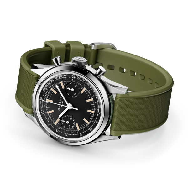 Montre Gallet Classics Tribute to Multichron 45 38 mm Cadran Noir Bracelet Caoutchouc Vert