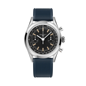 Montre Gallet Classics Tribute to Multichron 45 38 mm Cadran Noir Bracelet Caoutchouc Bleu