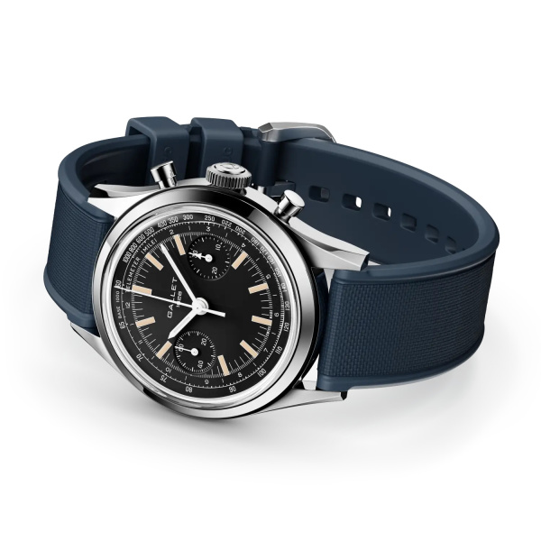 Montre Gallet Classics Tribute to Multichron 45 38 mm Cadran Noir Bracelet Caoutchouc Bleu