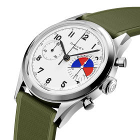 Montre Gallet Classics Tribute to Yachting Big Eye 38 mm Cadran Blanc Bracelet Caoutchouc Vert
