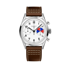 Montre Gallet Classics Tribute to Yachting Big Eye 38 mm Cadran Blanc Bracelet Cuir Brun