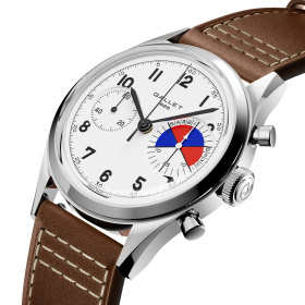 Montre Gallet Classics Tribute to Yachting Big Eye 38 mm Cadran Blanc Bracelet Cuir Brun