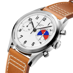 Montre Gallet Classics Tribute to Yachting Big Eye 38 mm Cadran Blanc Bracelet Cuir Orange