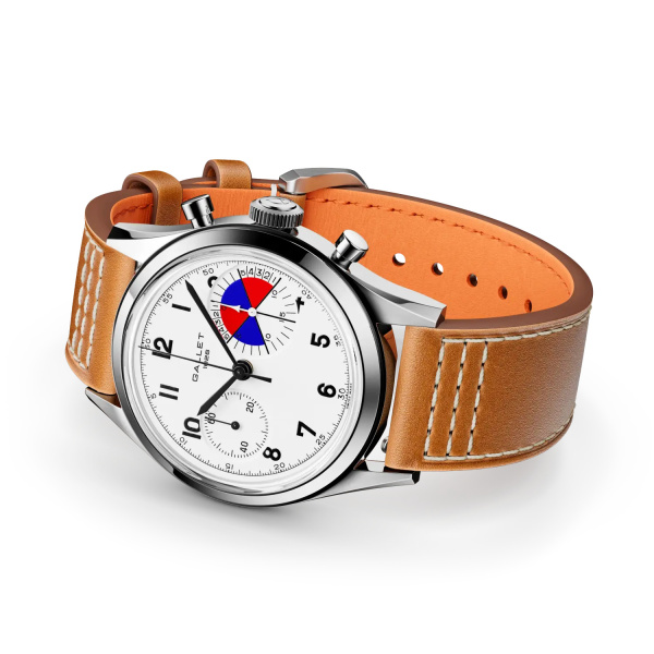 Montre Gallet Classics Tribute to Yachting Big Eye 38 mm Cadran Blanc Bracelet Cuir Orange