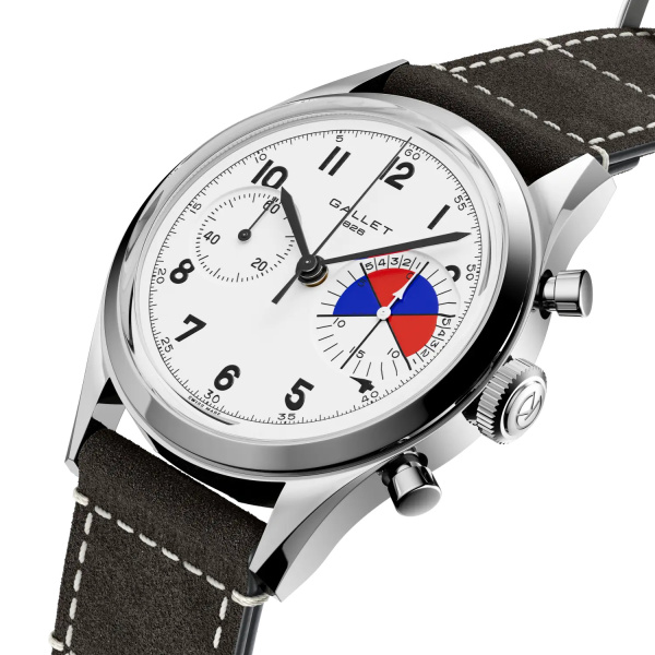 Montre Gallet Classics Tribute to Yachting Big Eye 38 mm Cadran Blanc Bracelet Cuir Gris