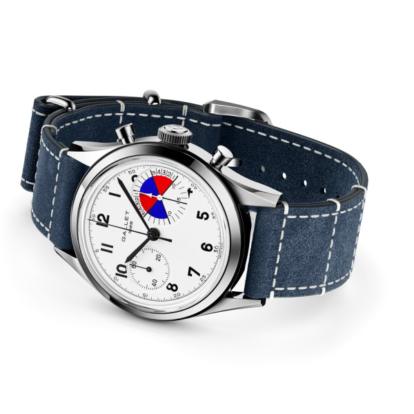 Montre Gallet Classics Tribute to Yachting Big Eye 38 mm Cadran Blanc Bracelet Cuir Bleu
