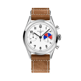 Montre Gallet Classics Tribute to Yachting Big Eye 38 mm Cadran Blanc Bracelet Cuir Beige