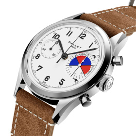 Montre Gallet Classics Tribute to Yachting Big Eye 38 mm Cadran Blanc Bracelet Cuir Beige