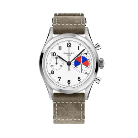 Montre Gallet Classics Tribute to Yachting Big Eye 38 mm Cadran Blanc Bracelet Cuir Vert