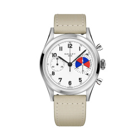 Montre Gallet Classics Tribute to Yachting Big Eye 38 mm Cadran Blanc Bracelet Tissu Beige