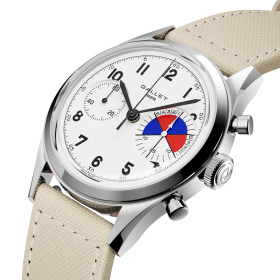 Montre Gallet Classics Tribute to Yachting Big Eye 38 mm Cadran Blanc Bracelet Tissu Beige
