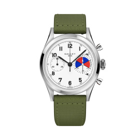 Montre Gallet Classics Tribute to Yachting Big Eye 38 mm Cadran Blanc Bracelet Tissu Vert