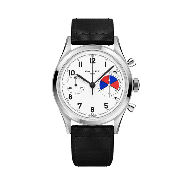 Montre Gallet Classics Tribute to Yachting Big Eye 38 mm Cadran Blanc Bracelet Tissu Noir