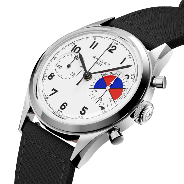 Montre Gallet Classics Tribute to Yachting Big Eye 38 mm Cadran Blanc Bracelet Tissu Noir