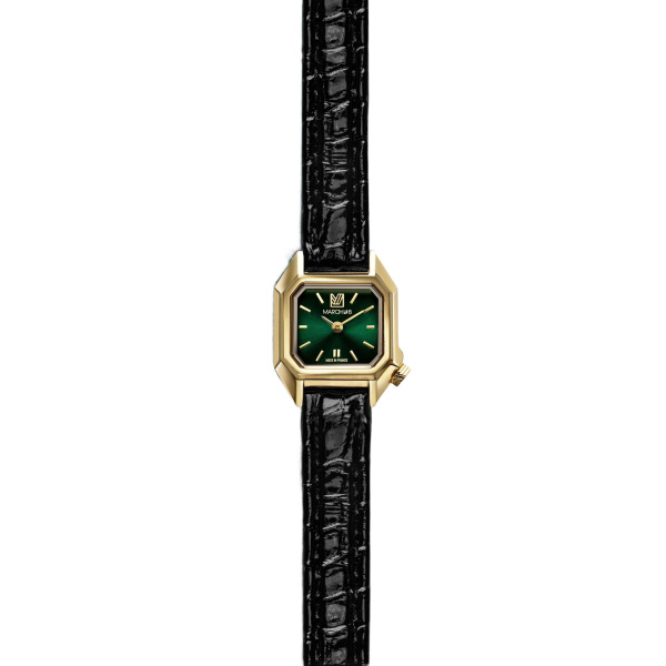 Montre MARCH LA.B Mini Mansart Emerald Bracelet Alligator Noir