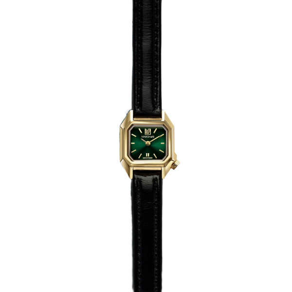 Montre MARCH LA.B Mini Mansart Emerald Bracelet Chevreau Noir