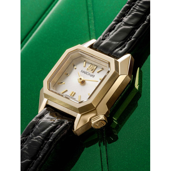 Montre MARCH LA.B Mini Mansart Continental Bracelet Alligator Noir
