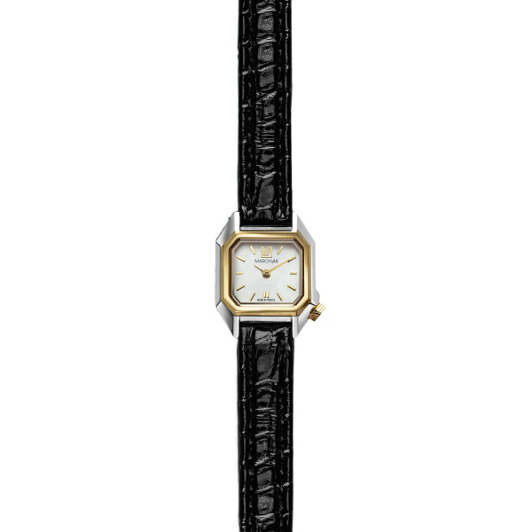 Montre MARCH LA.B Mini Mansart Nacre Bracelet Alligator Noir