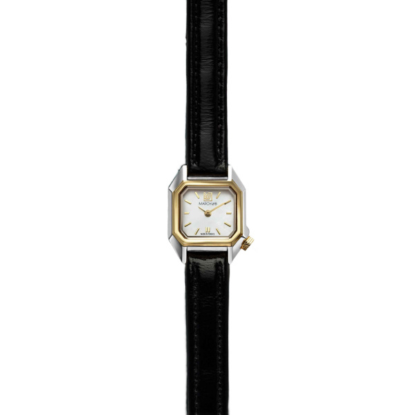 Montre MARCH LA.B Mini Mansart Nacre Bracelet Chevreau Noir