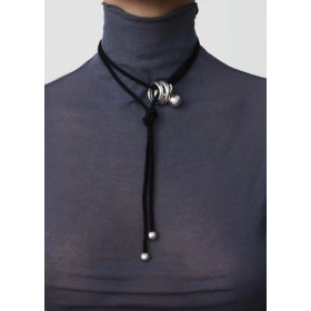 Collier Ginette NY Black Silk Bubble Cord argent 925