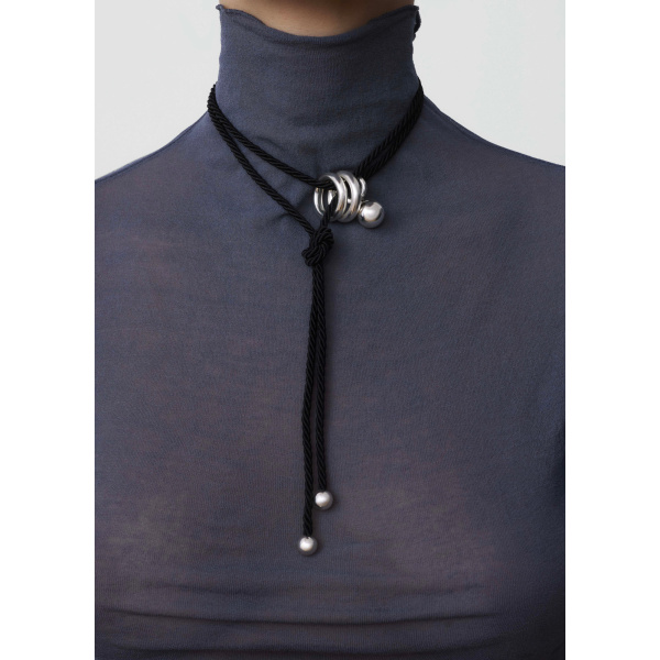 Collier Ginette NY Black Silk Bubble Cord argent 925