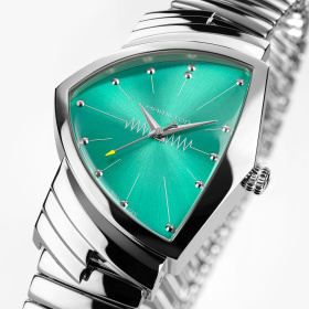 Montre Hamilton Ventura Quartz 32 mm x 50 mm Cadran Turquoise Bracelet Acier