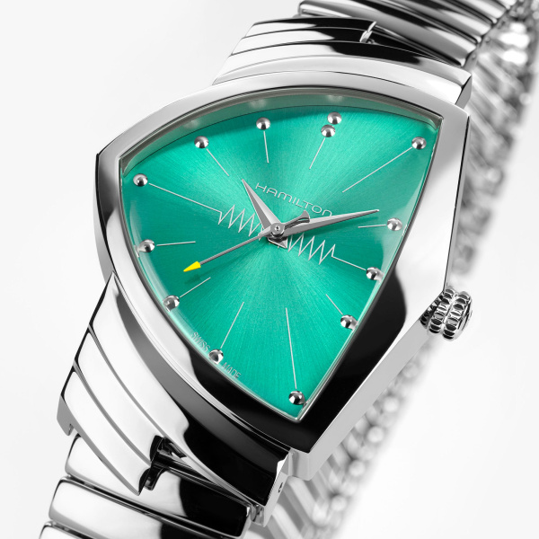 Montre Hamilton Ventura Quartz 32 mm x 50 mm Cadran Turquoise Bracelet Acier