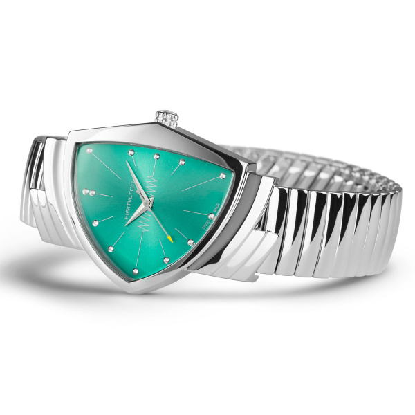 Montre Hamilton Ventura Quartz 32 mm x 50 mm Cadran Turquoise Bracelet Acier