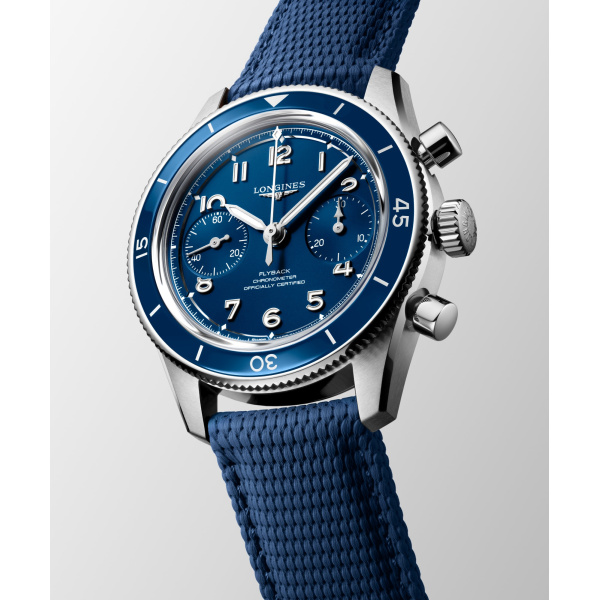 Montre Longines Spirit Pilot Flyback 39,5 mm Cadran Bleu Mat Bracelet Caoutchouc